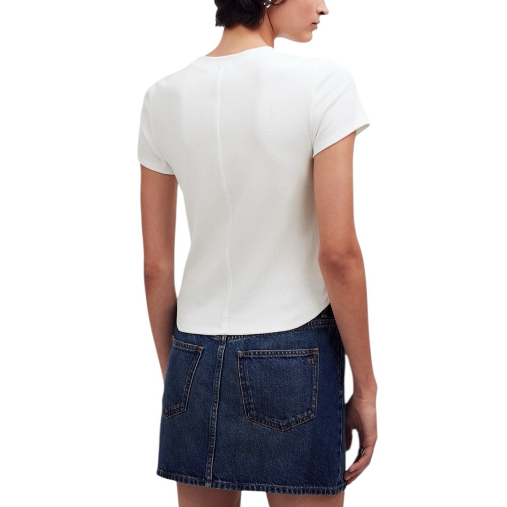 Madewell (Re)generative Cotton Ribbed Crewneck Tee in Eyelet White - Picture 4 of 7